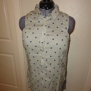 PINK OWL Apparel Women's Sleeveless Polka Dot Button Up Blouse Size S NWT!!!